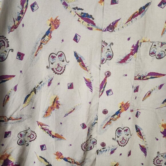 Avant Steel Beige Artsy Colorful Abstract Printed Button Front Shirt - Picture 2 of 5